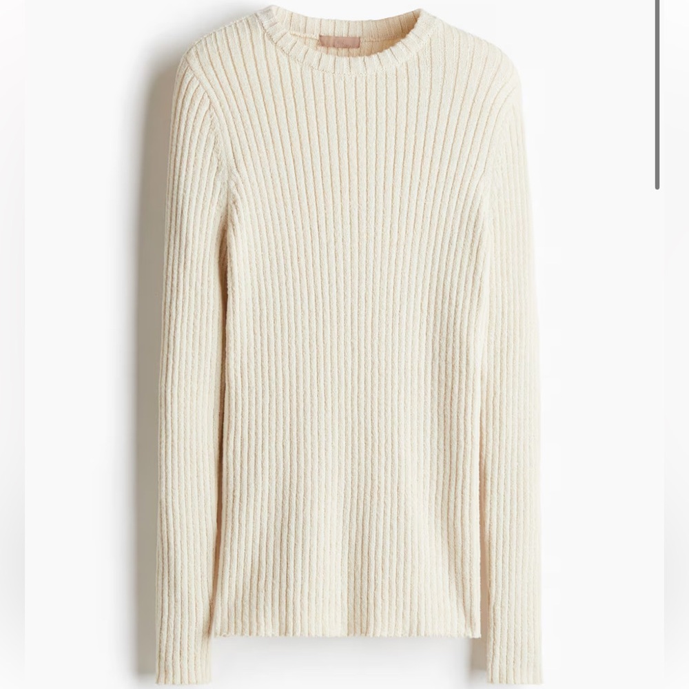 H&M Elegant Cream Ribbed Sweater